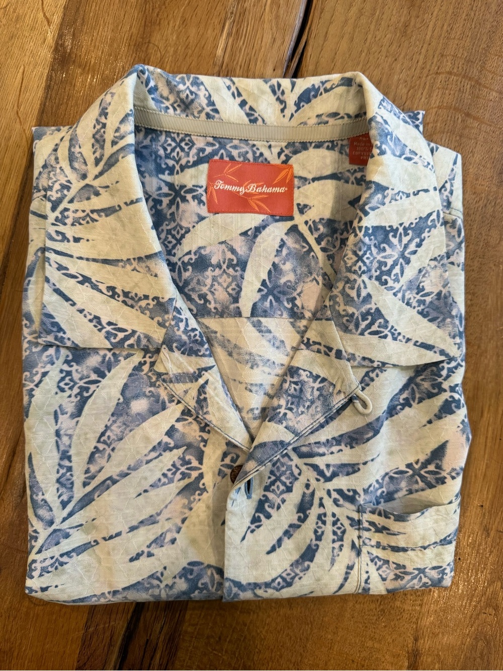 Tommy Bahama Blue & Cream 100% Silk Tropical Linen Shirt